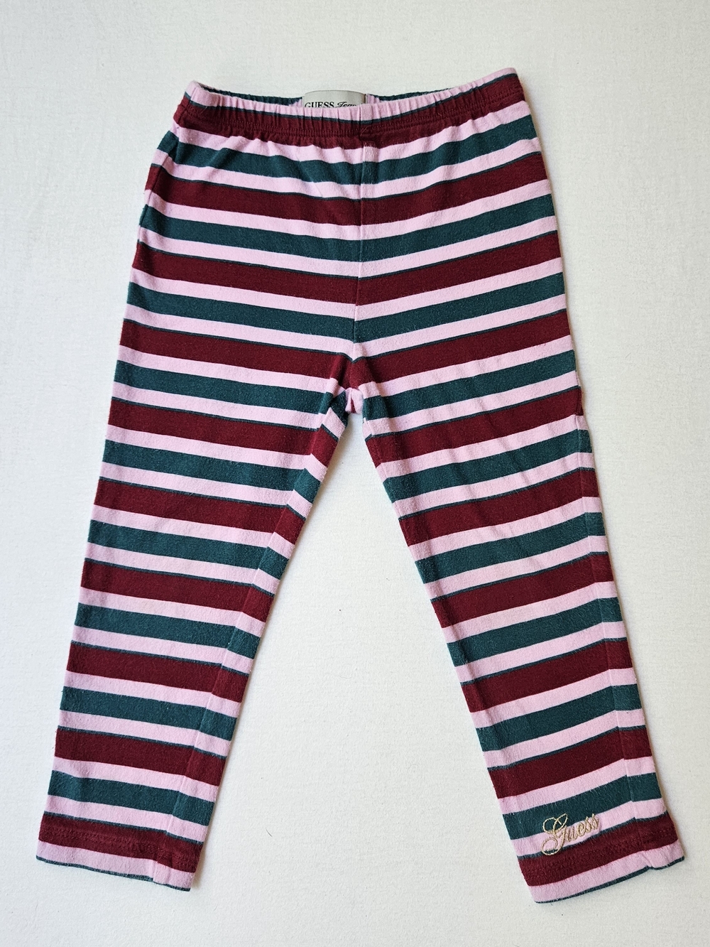 Striped Pink, Burgundy & Teal Girls Leggings - Guess Logo
